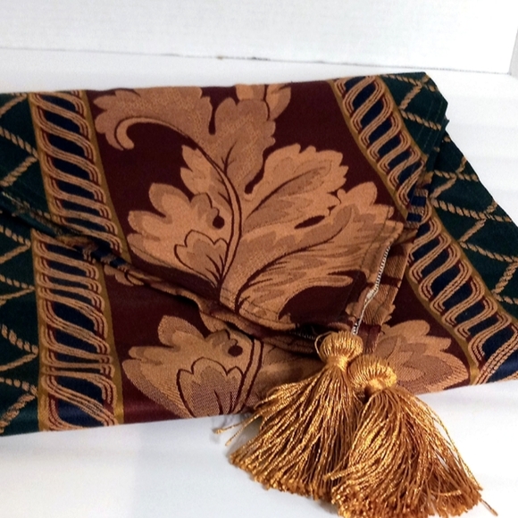 Fall Table Runner, Red/Gold Leaves, 72" X 13" Inclusive of Tassels. - Picture 1 of 5